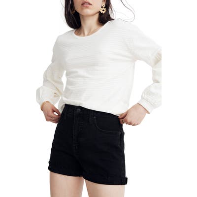 Madewell Texture & Thread Bubble Sleeve Sweatshirt, White