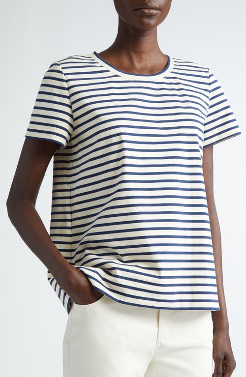 Shop Lafayette 148 New York The Modern Stripe Cotton T-shirt In Midnight Blue Multi