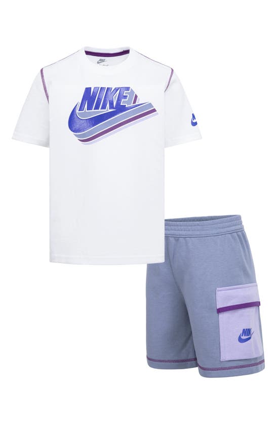 Shop Nike Kids' Swoosh Graphic T-shirt & Knit Cargo Shorts Set In Ashen Slate