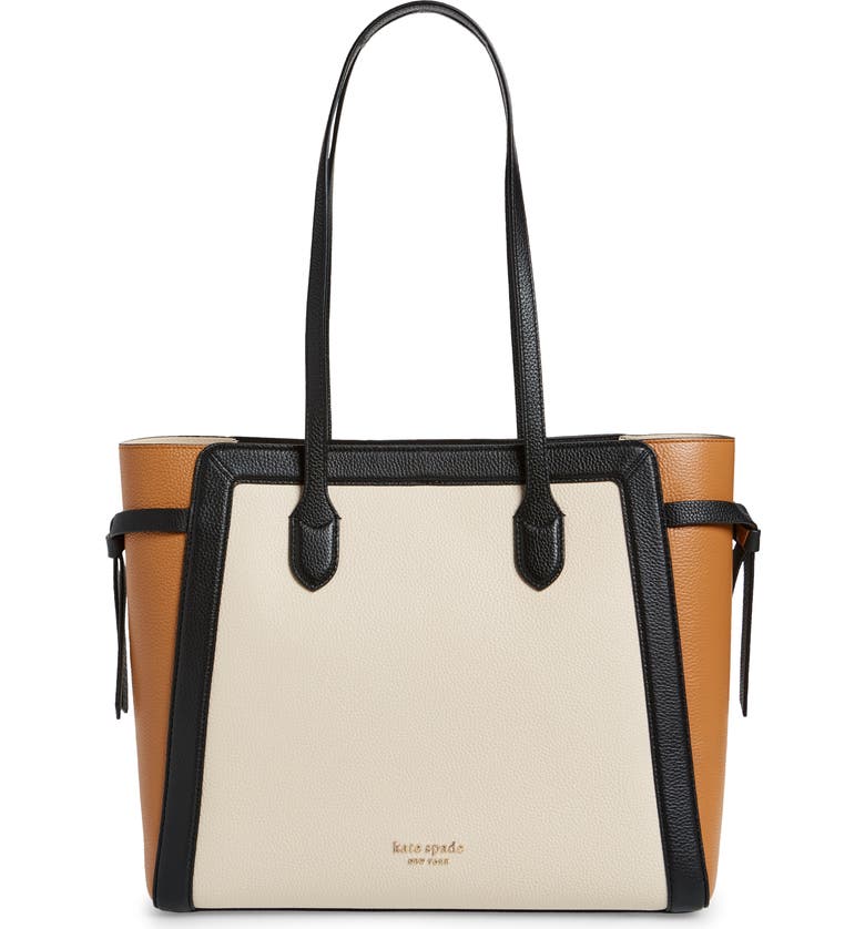 KATE SPADE NEW YORK knott colorblocked pebble leather tote, Main, color, MILK GLASS MULTI