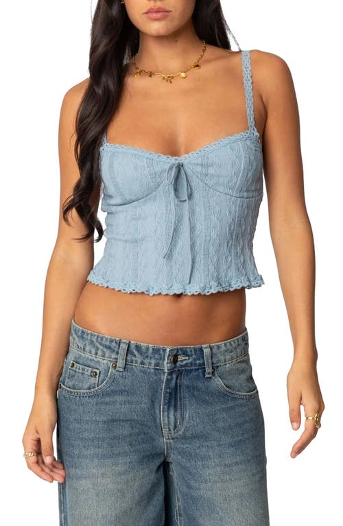 Shop Edikted Lacey Stretch Cotton Blend Knit Tank In Light-blue