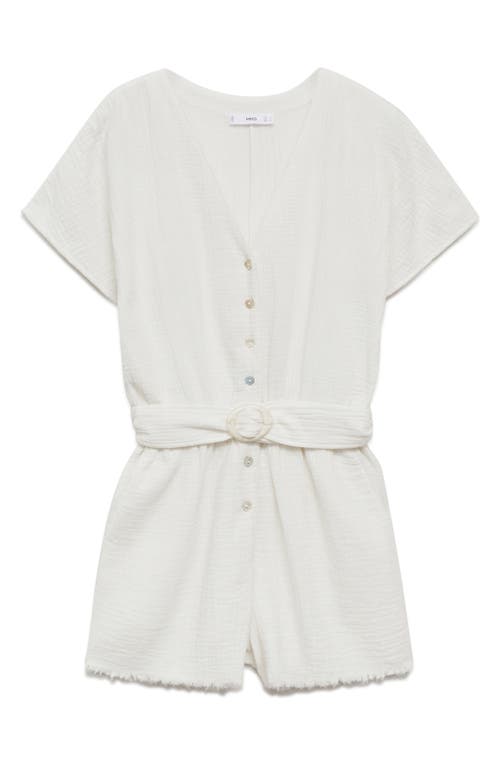 Shop Mango Belted Cotton Gauze Romper In Off White