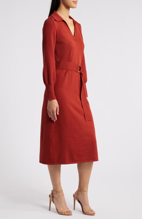 Shop Julia Jordan Johnny Collar Long Sleeve Midi Sweater Dress In Spice