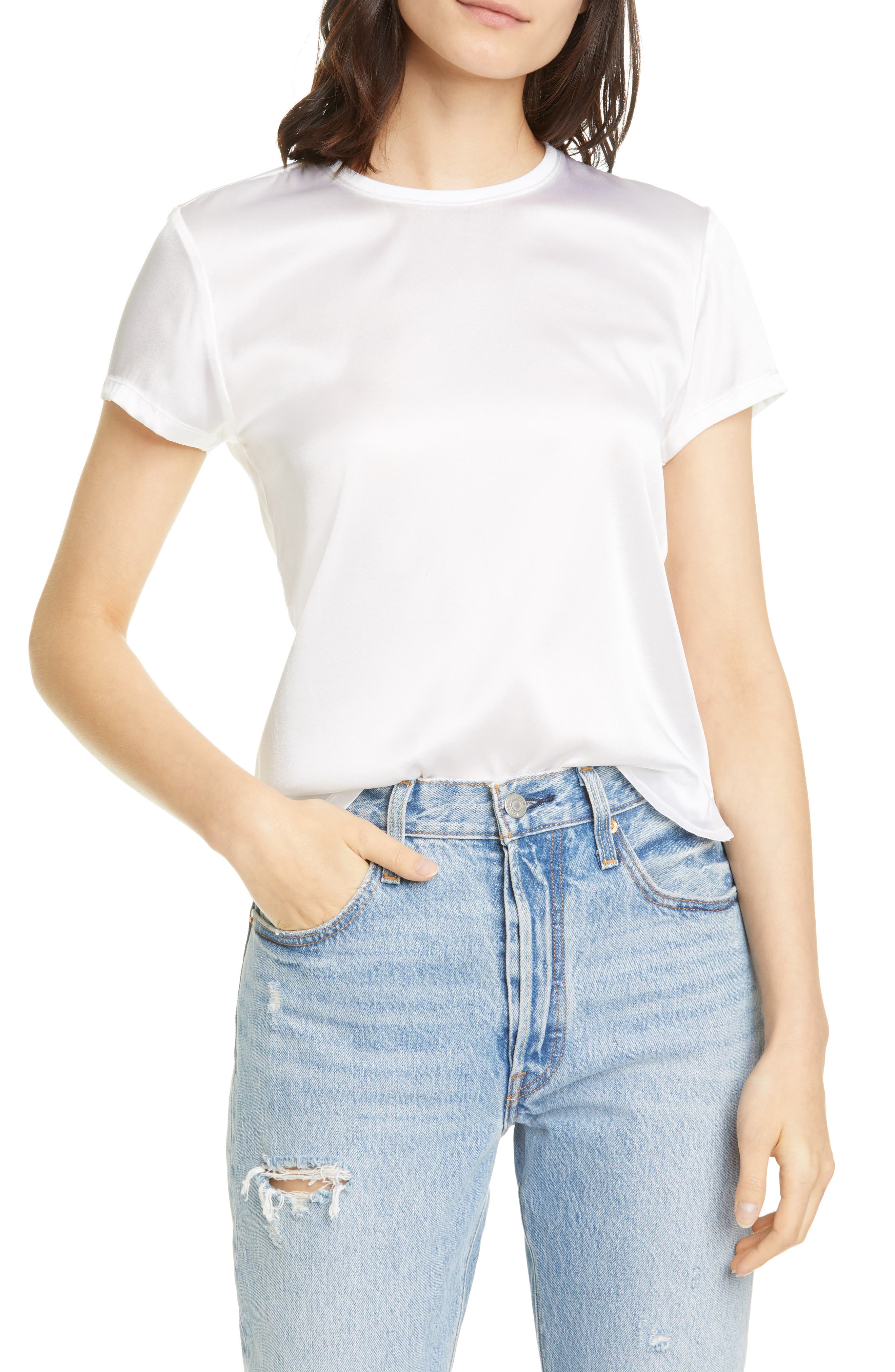 Click to view more detailed imagery on our partner's website Atm Anthony Thomas Melillo Women's Silk Blend Crewneck T-shirt In White