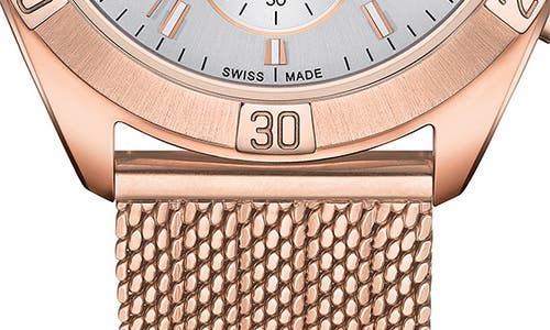 Tissot Women's Swiss Chronograph Pr 100 Sport Chic T-classic Rose Gold-tone Stainless Steel Mesh Bracelet W In Rose Gold/silver/rose Gold
