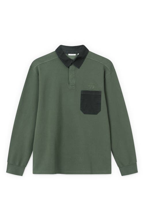 Wood Wood Brodie Organic Cotton Piqué Rugby Shirt in 8007 Forest Green
