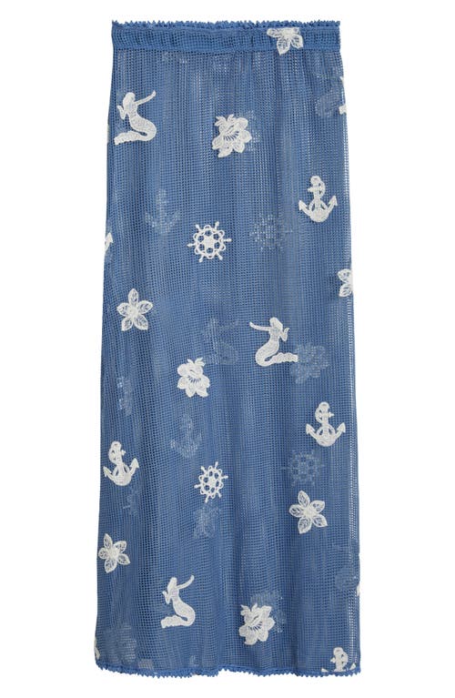 Agua Bendita Cyprus Kai Embroidered Mesh Cover-up Skirt In Blue