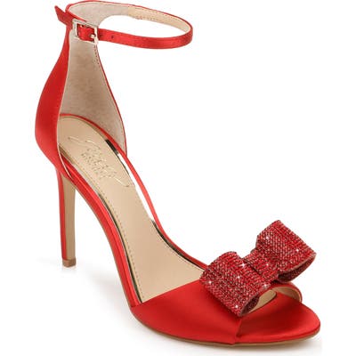 Jewel Badgley Mischka Urania Crystal Bow Ankle Strap Sandal, Red