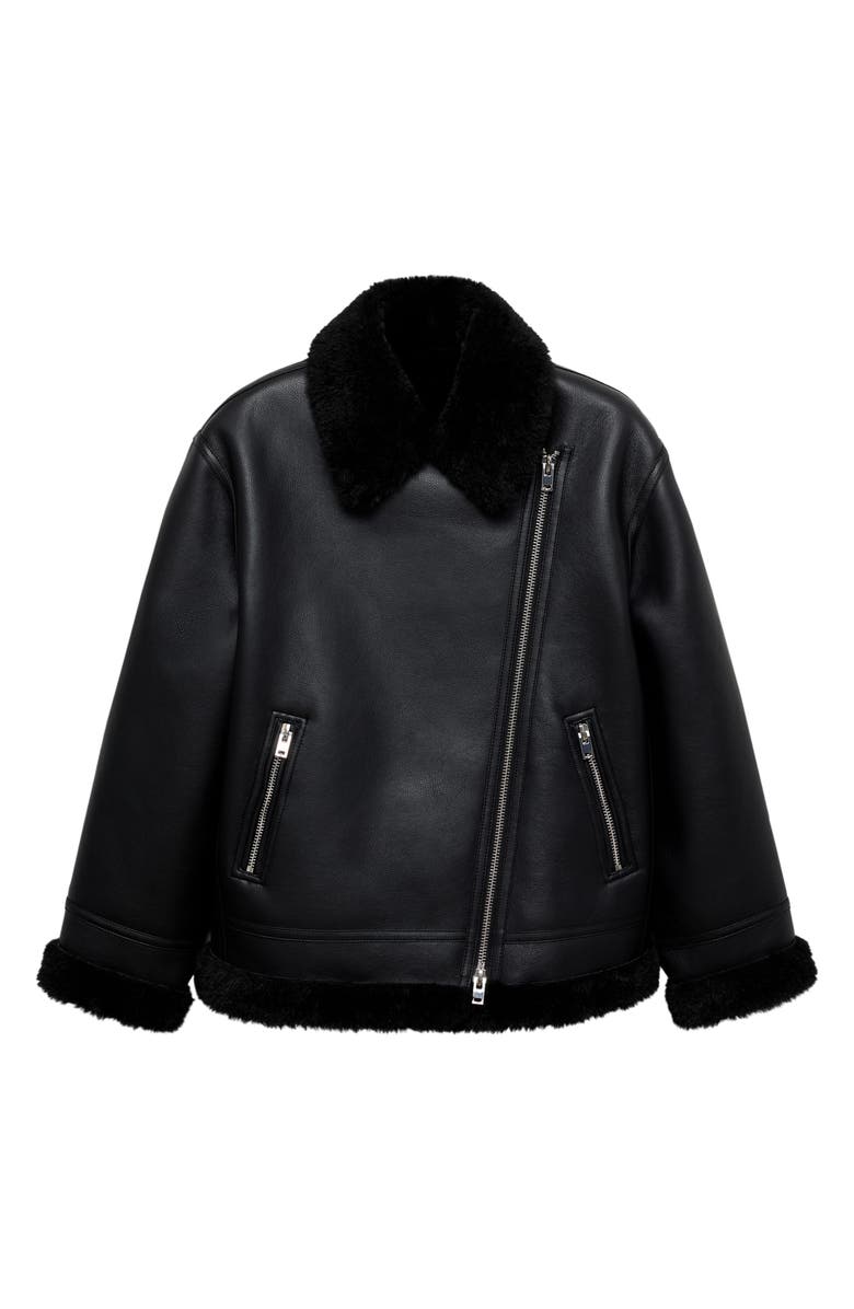 MANGO Faux Shearling Moto Jacket, Alternate, color,