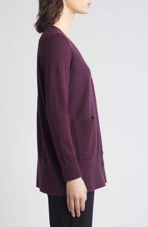 Shop Eileen Fisher V-neck Snap Front Wool Cardigan In Blackberry