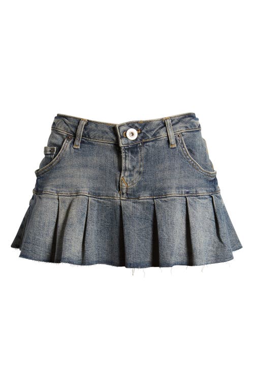 Kara Pleated Denim Miniskirt in Dark Vintage