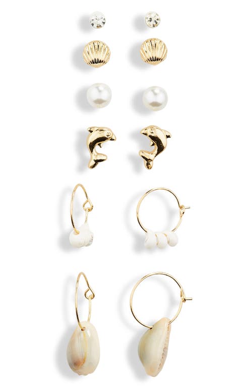 Set of 6 Earrings in Gold- White