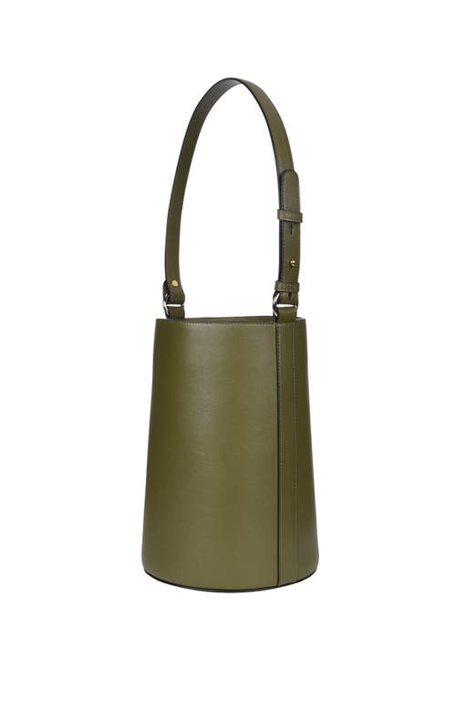 Shop Hyer Goods Upcycled Leather Convertible Bucket Bag In Olive