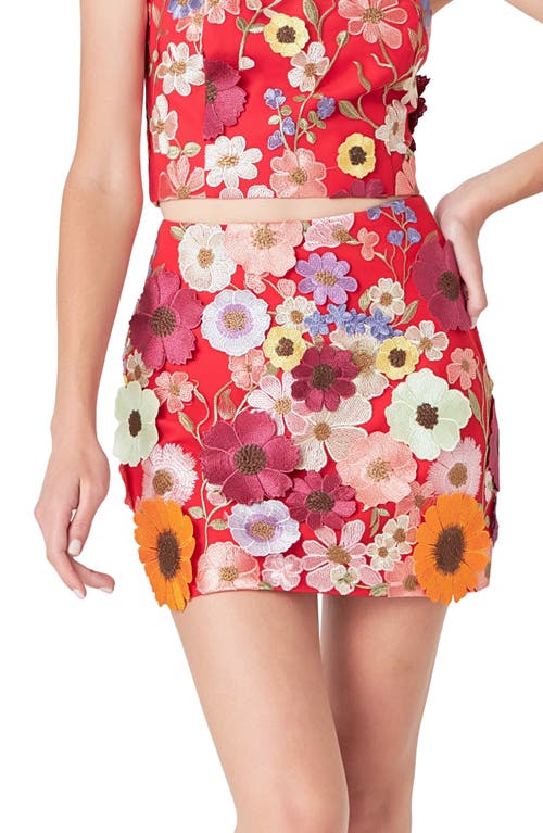 Shop Endless Rose Floral Embroidered Miniskirt In Red