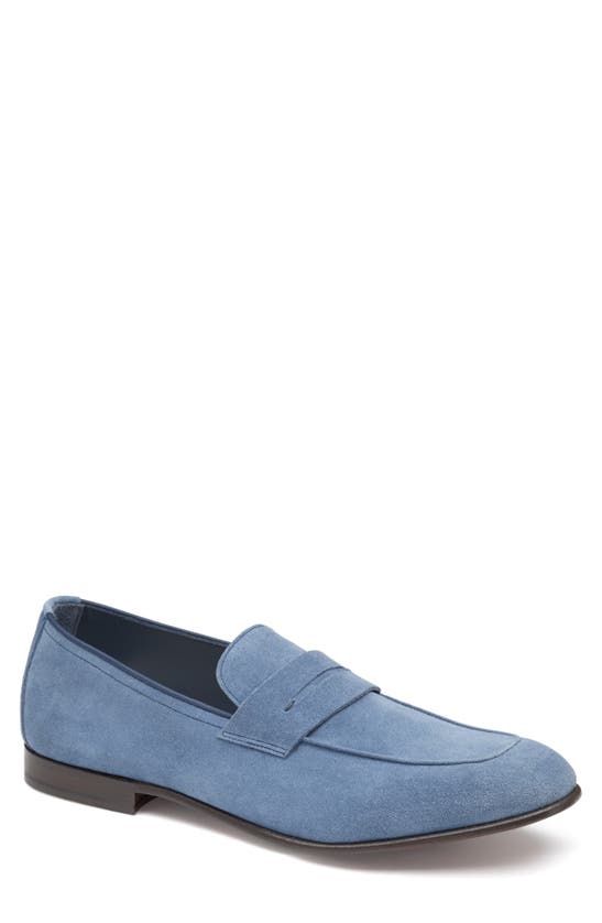 Shop Johnston & Murphy Collection Taylor Moc Toe Penny Loafer In Denim Italian Suede