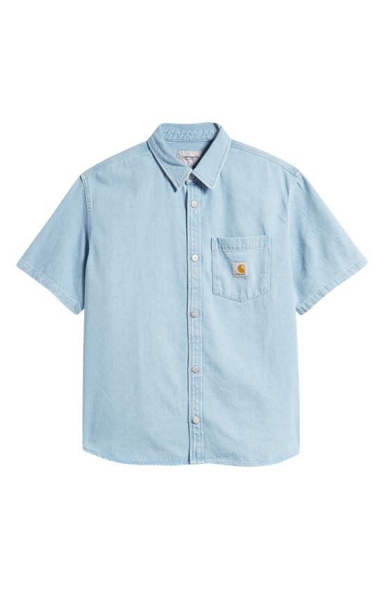 Shop Carhartt Ody Short Sleeve Denim Button-up Shirt In Blue Stone Bleached