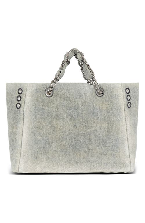 Shop Balmain 1945 Soft Washed Denim Tote In Navy/beige