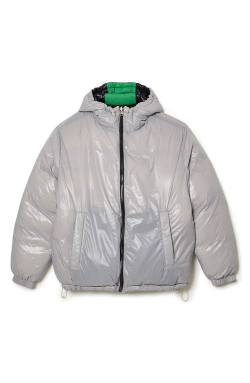 Lacoste Reversible Hooded Puffer Jacket In Qiw Abimes/multico-nimbus