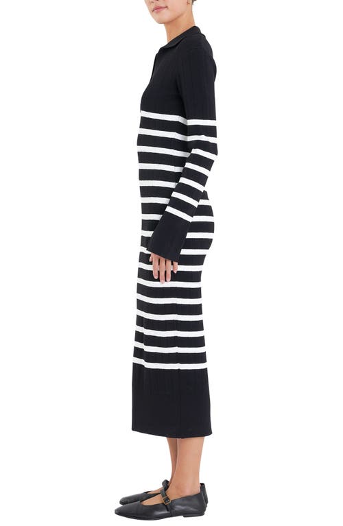 English Factory Stripe Long Sleeve Midi Sweater Dress In Black/ Off White