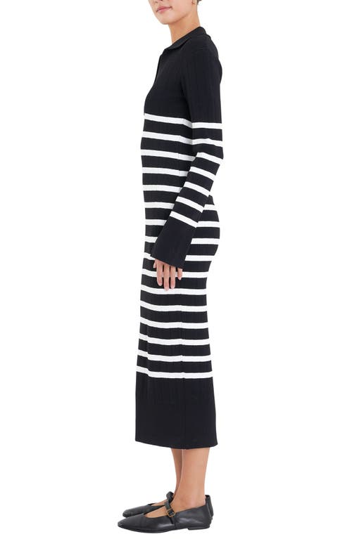 Shop English Factory Stripe Long Sleeve Midi Sweater Dress In Black/off White