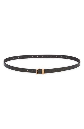 Shop Allsaints 18mm Skinny Double Loop Leather Belt In Black/warm Brass
