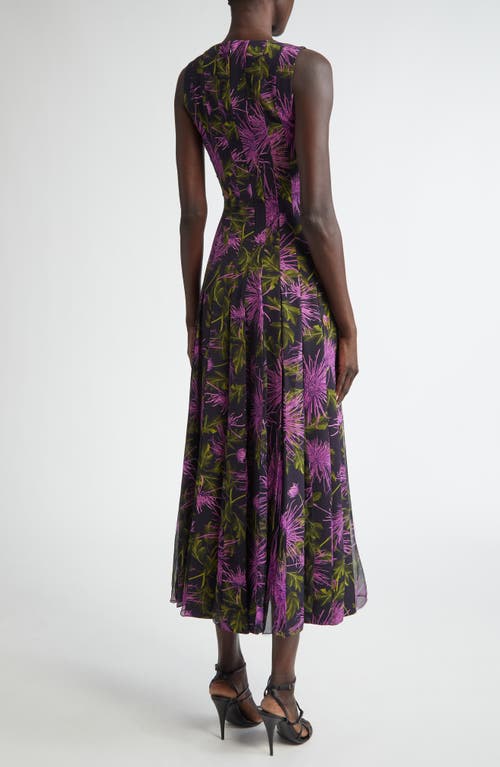 Shop Oscar De La Renta Chrysanthemum Print Paneled Midi Dress In Purple/navy