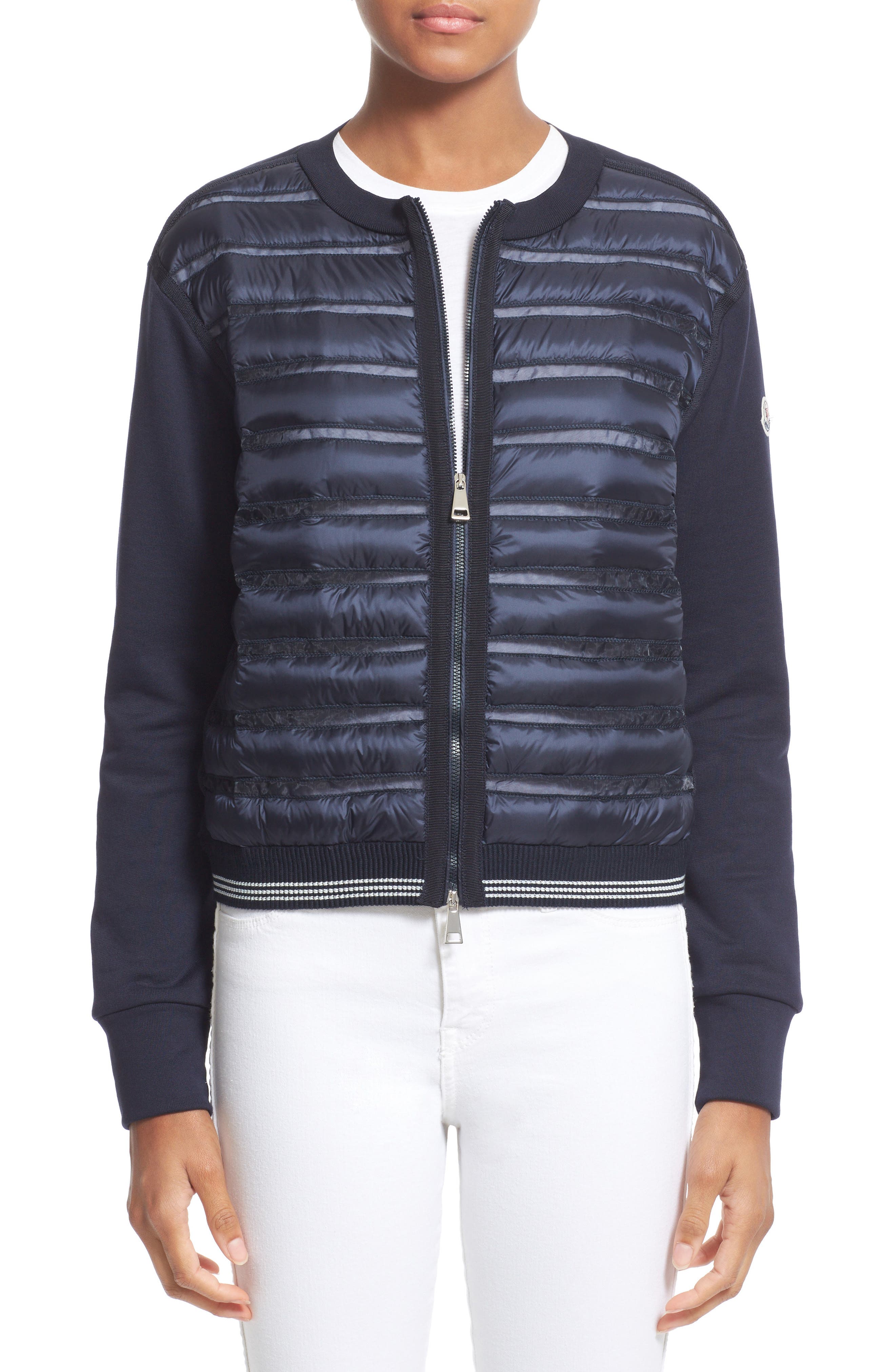 moncler quilted down and knit cardigan