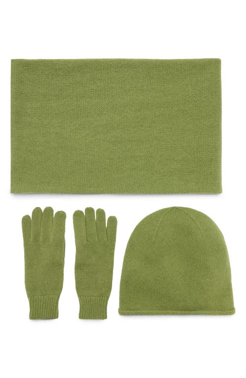 Mango Cashmere Beanie, Gloves & Scarf Set In Green