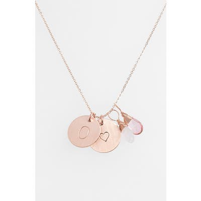Nashelle 14K-Gold Fill Heart Disc, Moonstone & Pink Quartz Initial Necklace
