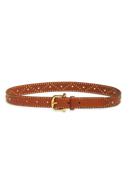 Frame Embellished Leather Belt In Brown
