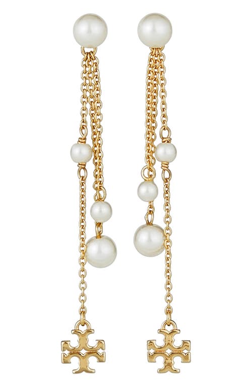 Tory Burch Kira Imitation Pearl Linear Drop Earrings in Tory Gold /Multi at Nordstrom