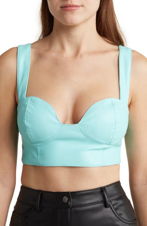 8 By YOOX LEATHER BODYCON CROP TOP, Turquoise Women's Bustier
