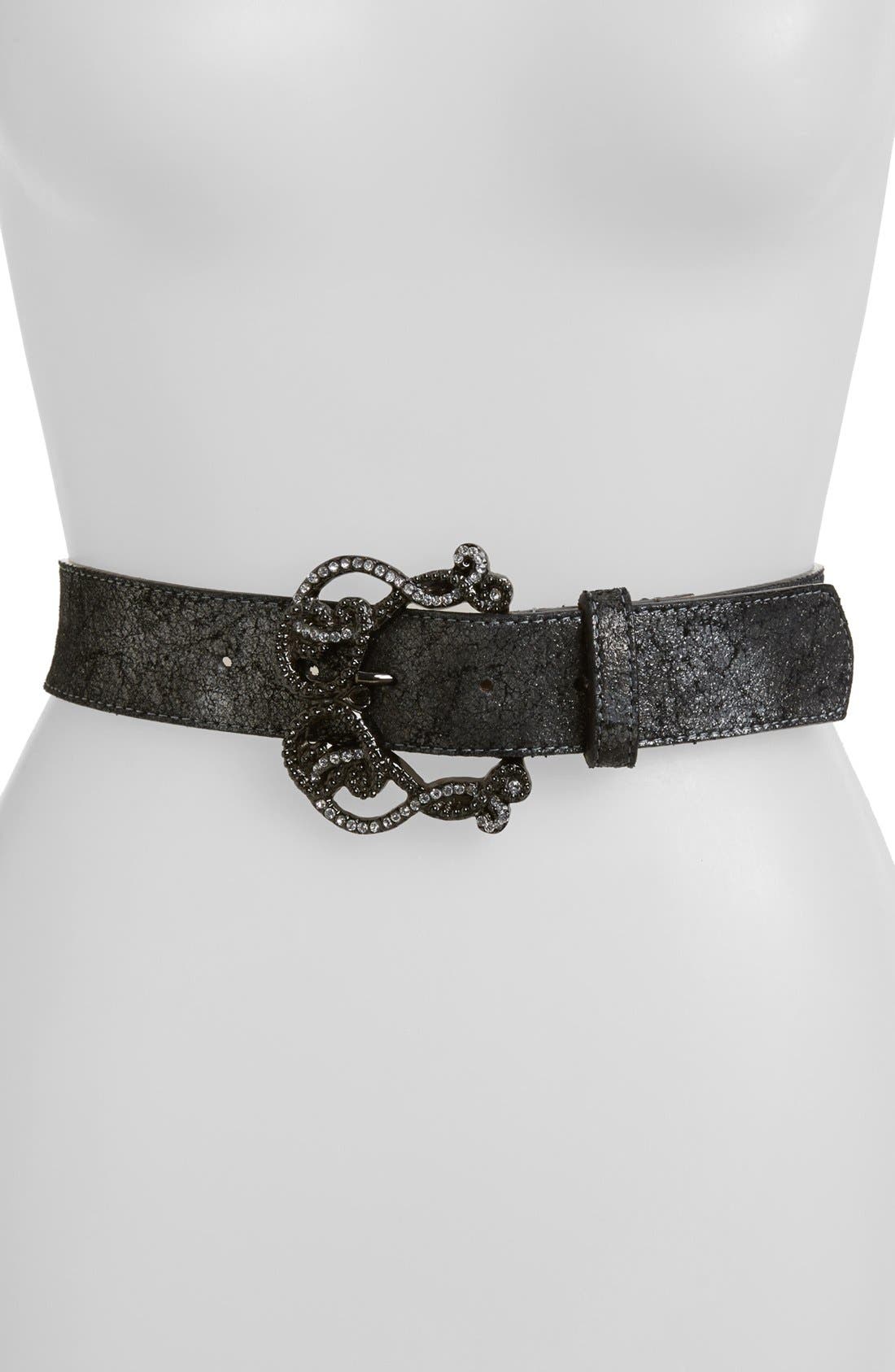 Leatherock Crystal Buckle Metallic Leather Belt Nordstrom