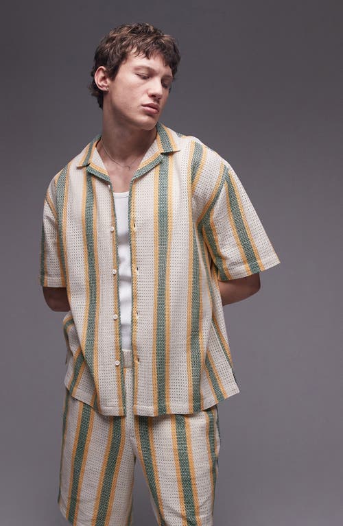 Shop Topman Stripe Open Stitch Camp Shirt In Cream Multi