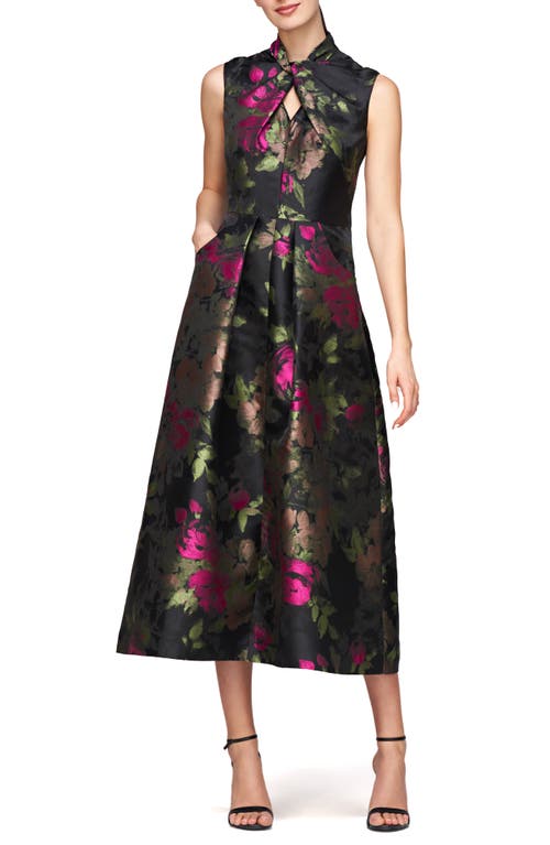 Kay Unger Rosemarie Floral Cocktail Dress In Bright Rose Multi