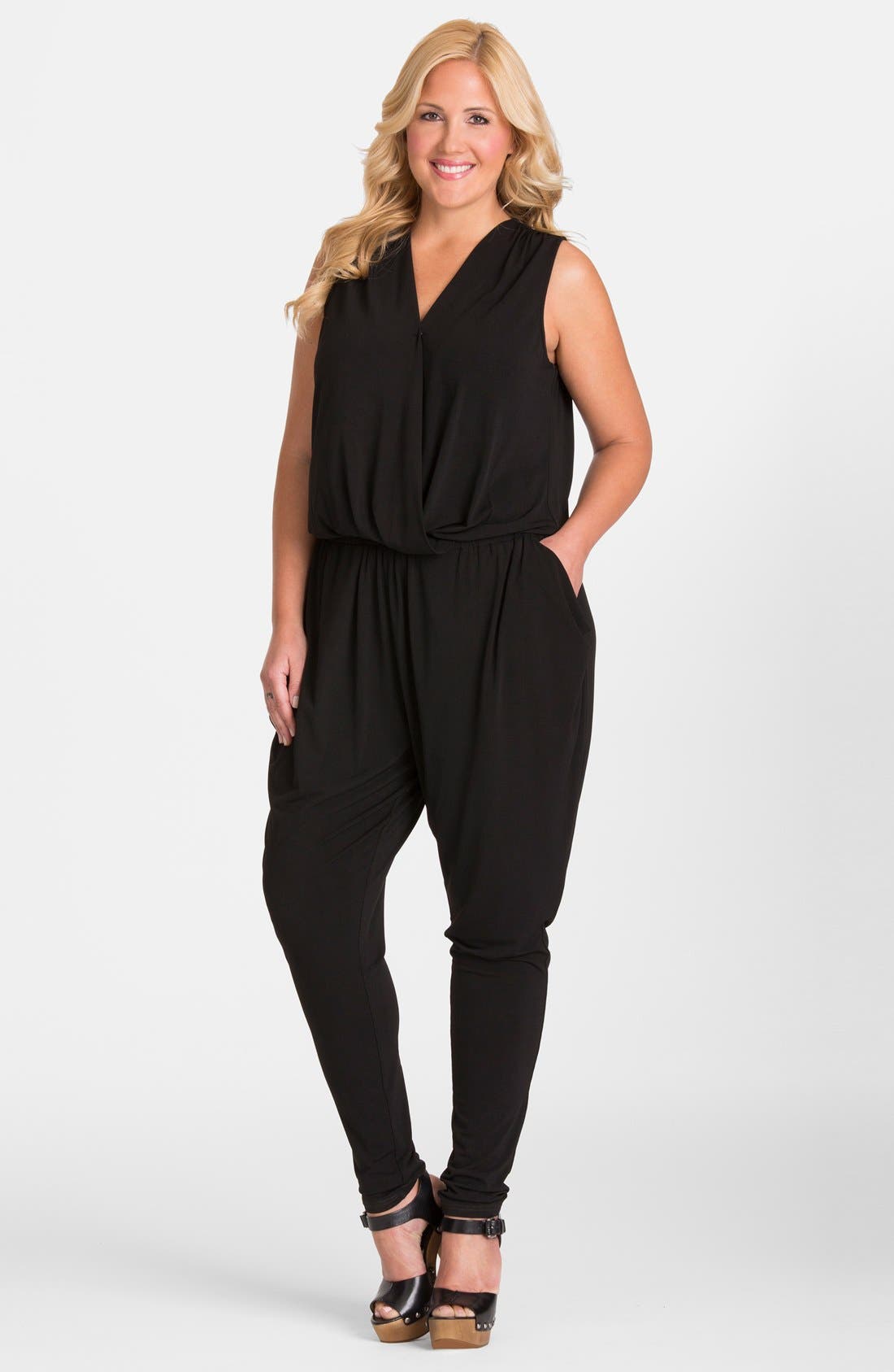 Mynt 1792 Sleeveless Gathered Jersey Jumpsuit (Plus Size) Nordstrom