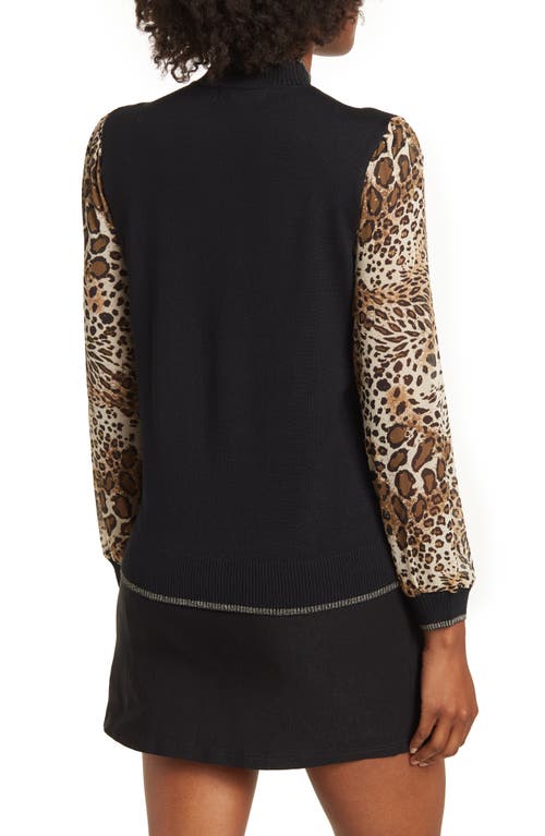 By Design Leila Mock Neck Chiffon Sleeve Sweater In Black W/zookeeper