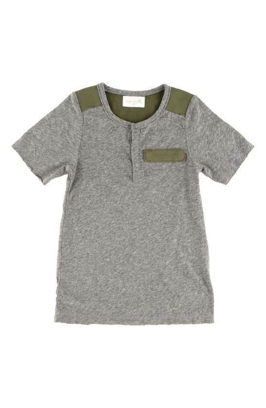 Miki Miette Kids' Jax Short Sleeve Cotton Henley In Grey