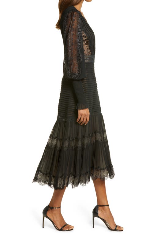 Tadashi Shoji Lace Pintuck Long Sleeve Cocktail Dress In Black/nude