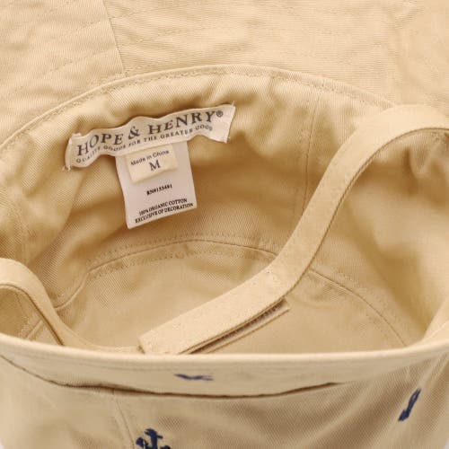 Shop Hope & Henry Boys' Bucket Hat In Khaki With Navy Anchors