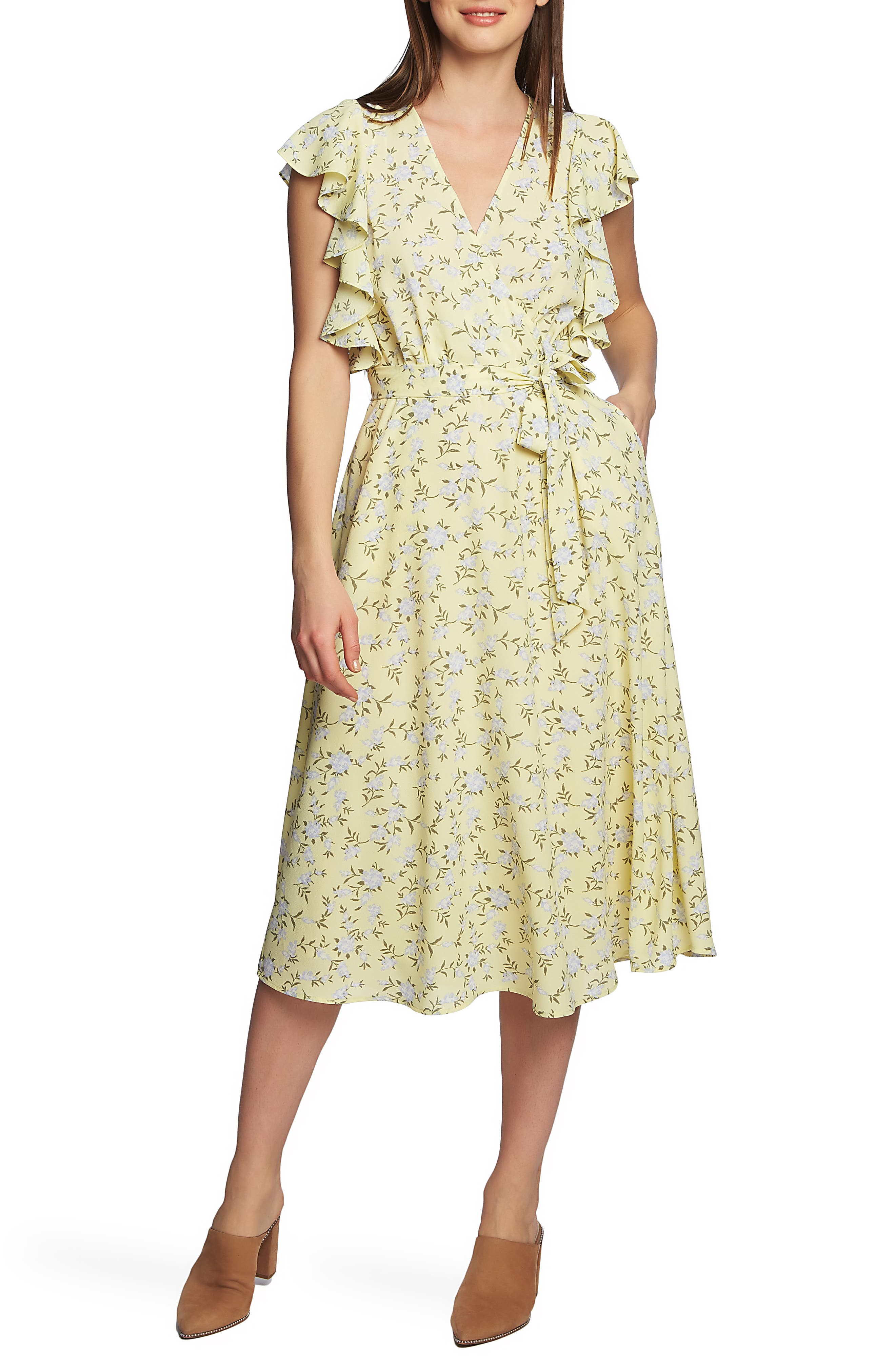 1.state Blossom Cluster Wrap Dress, Yellow