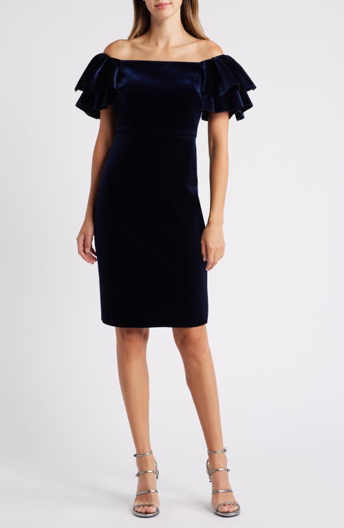 Shop Eliza J Off The Shoulder Ruffle Cocktail Dress In Navy