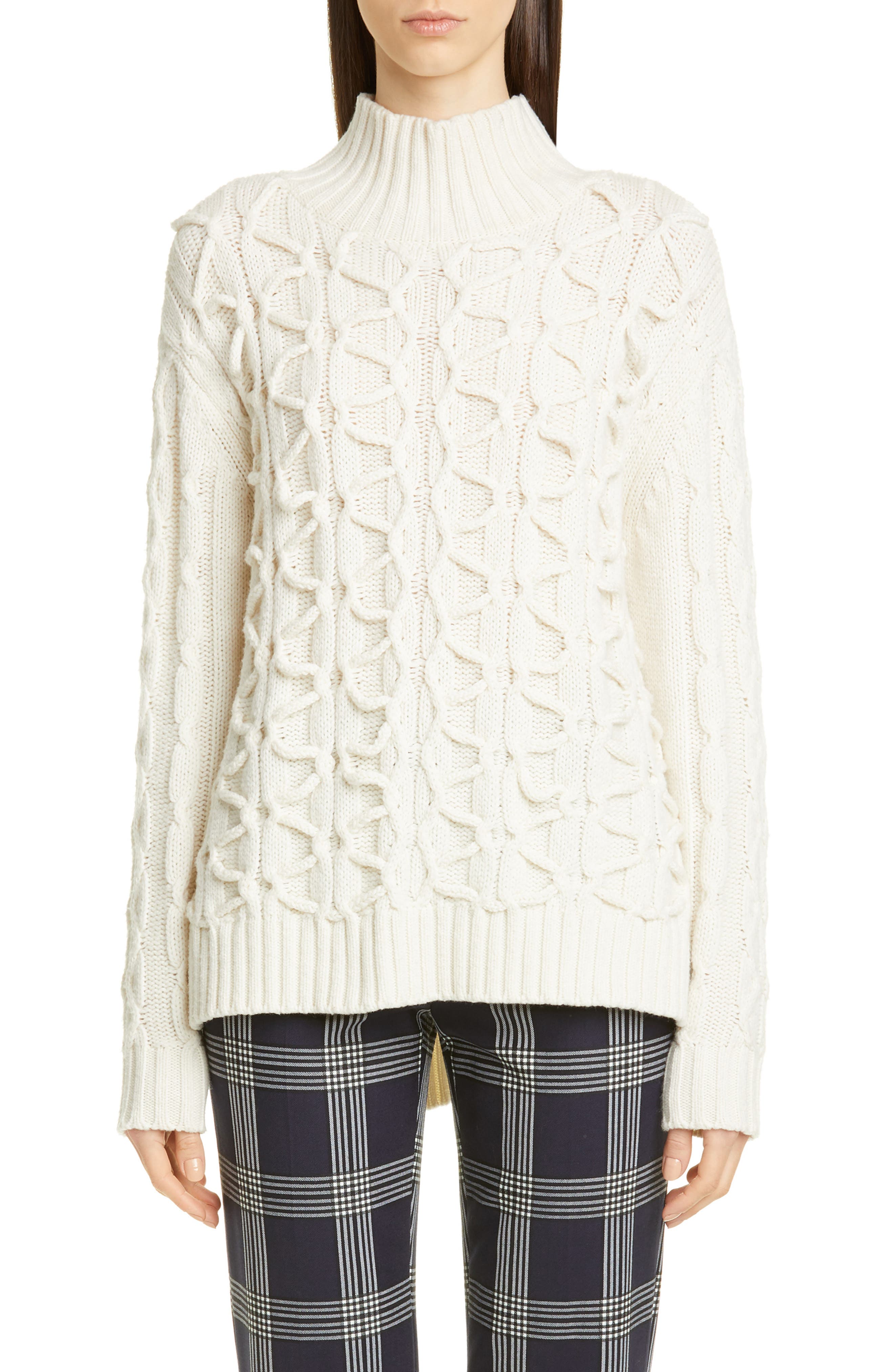 Lela Rose Textured Wool & Cashmere Turtleneck Sweater, Ivory
