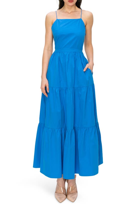 Melloday Tiered Fit & Flare Maxi Dress In Blue