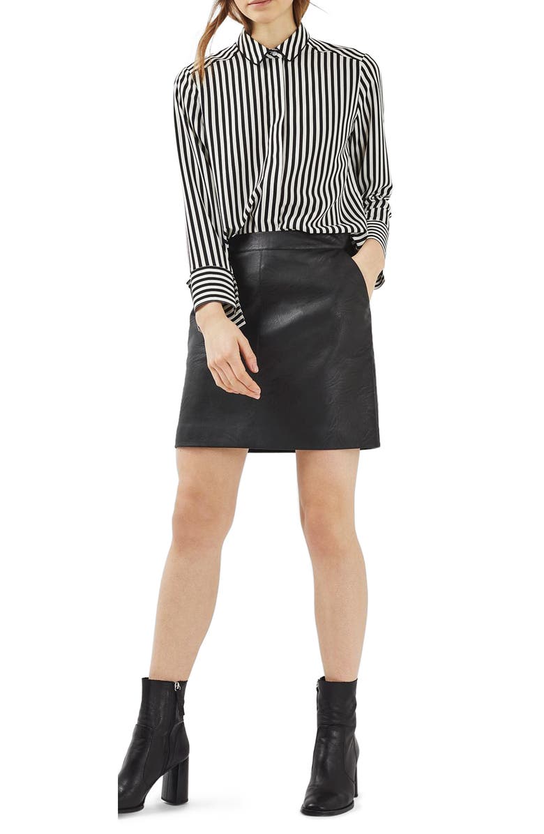 TOPSHOP Faux Leather Pencil Skirt, Main, color, Black