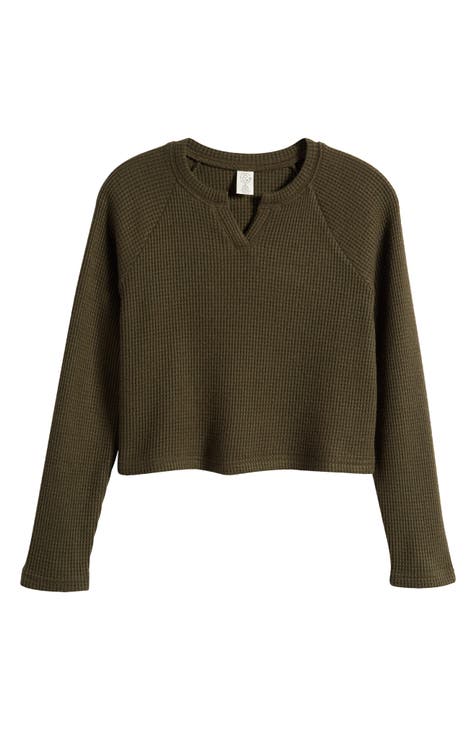 Kids' Waffle Knit Split Neck Top (Big Kid)