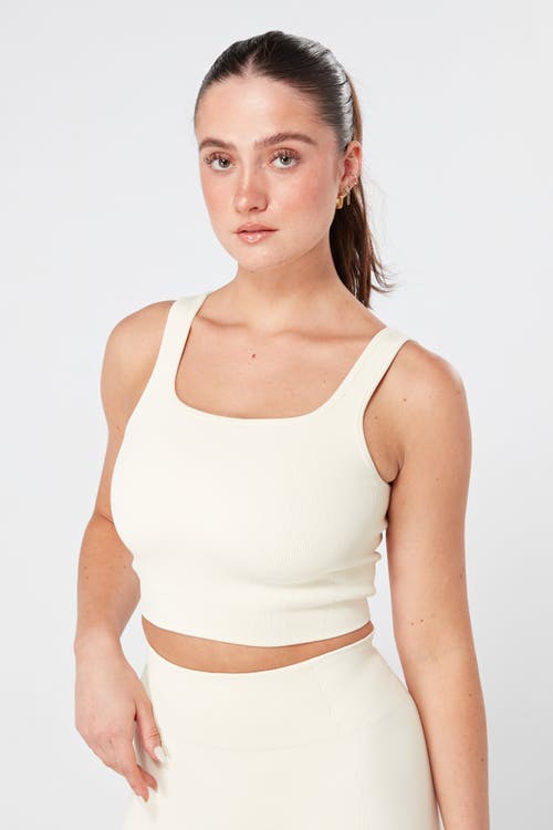 Shop Twill Active Recycled Seamless Rib Crop Top In Cream