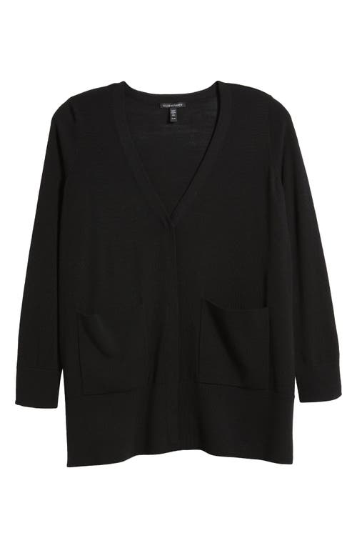 Shop Eileen Fisher V-neck Snap Front Wool Cardigan In Black