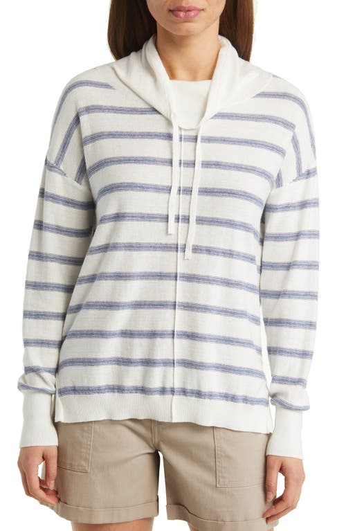 caslon(r) Stripe Funnel Cowl Neck Cotton & Linen Sweater in Ivory Cloud- Blue Stripe