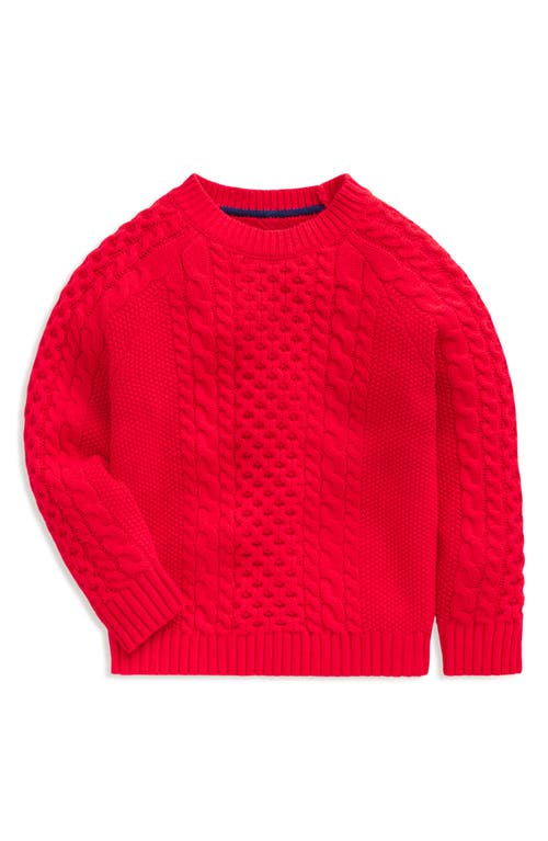 Mini Boden Kids' Heritage Cable Crewneck Sweater in Poppy Red 